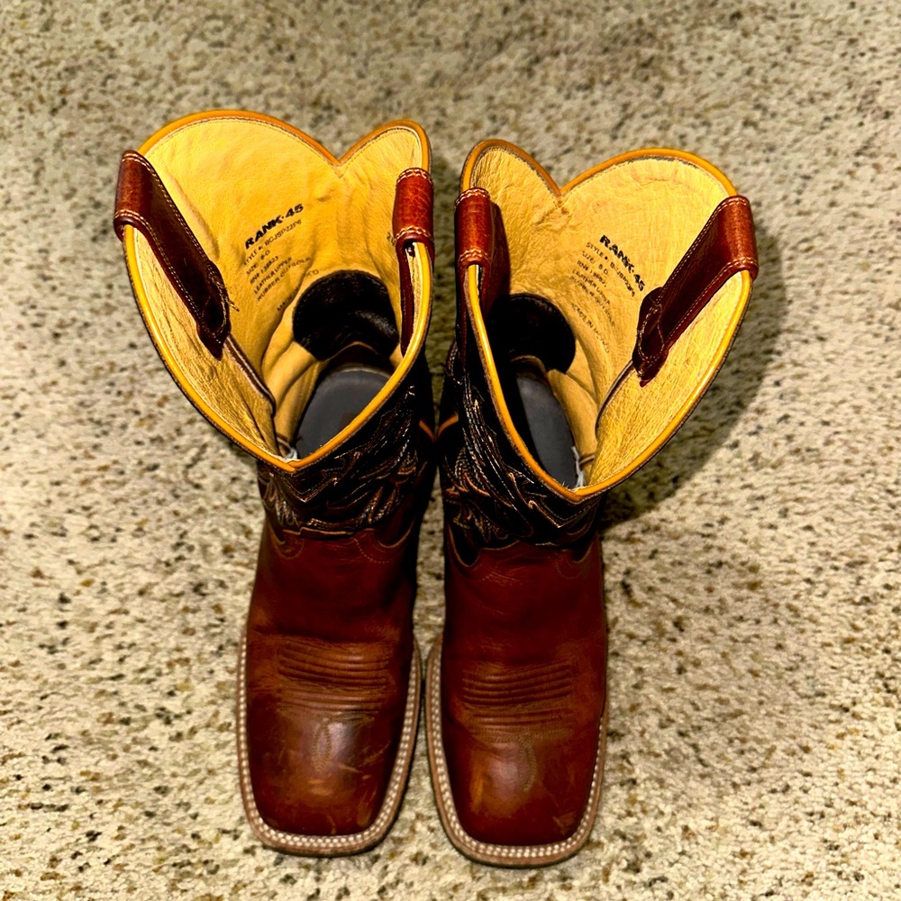 Men's Rank 45 Square Toe Brown Leather Cowboy Boots